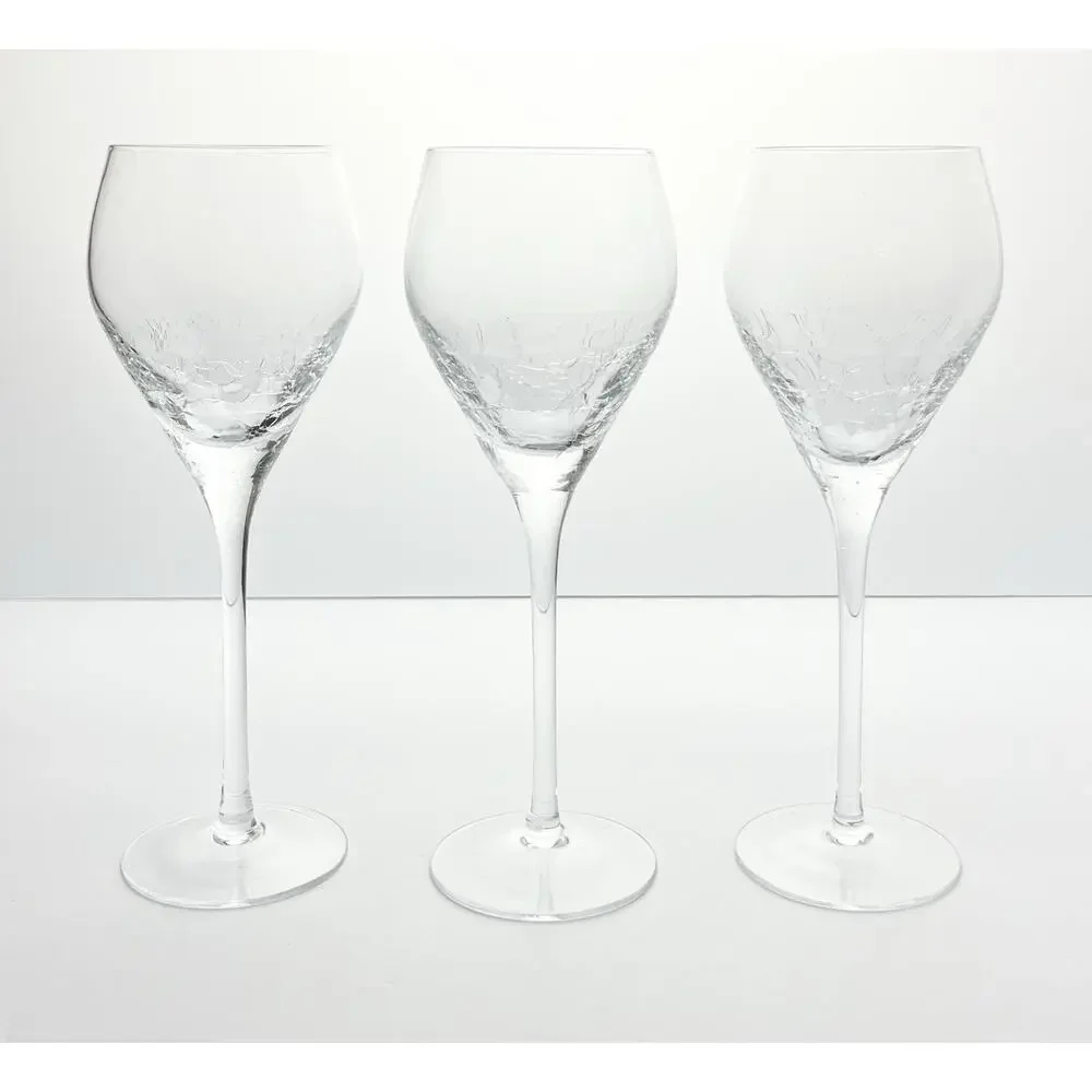 Pier 1 “Reflections” Set of 3 Crackled Wine Glasses 9 1/4” 12oz